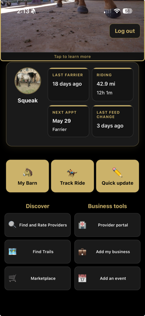 The Horse Concierge app home screen